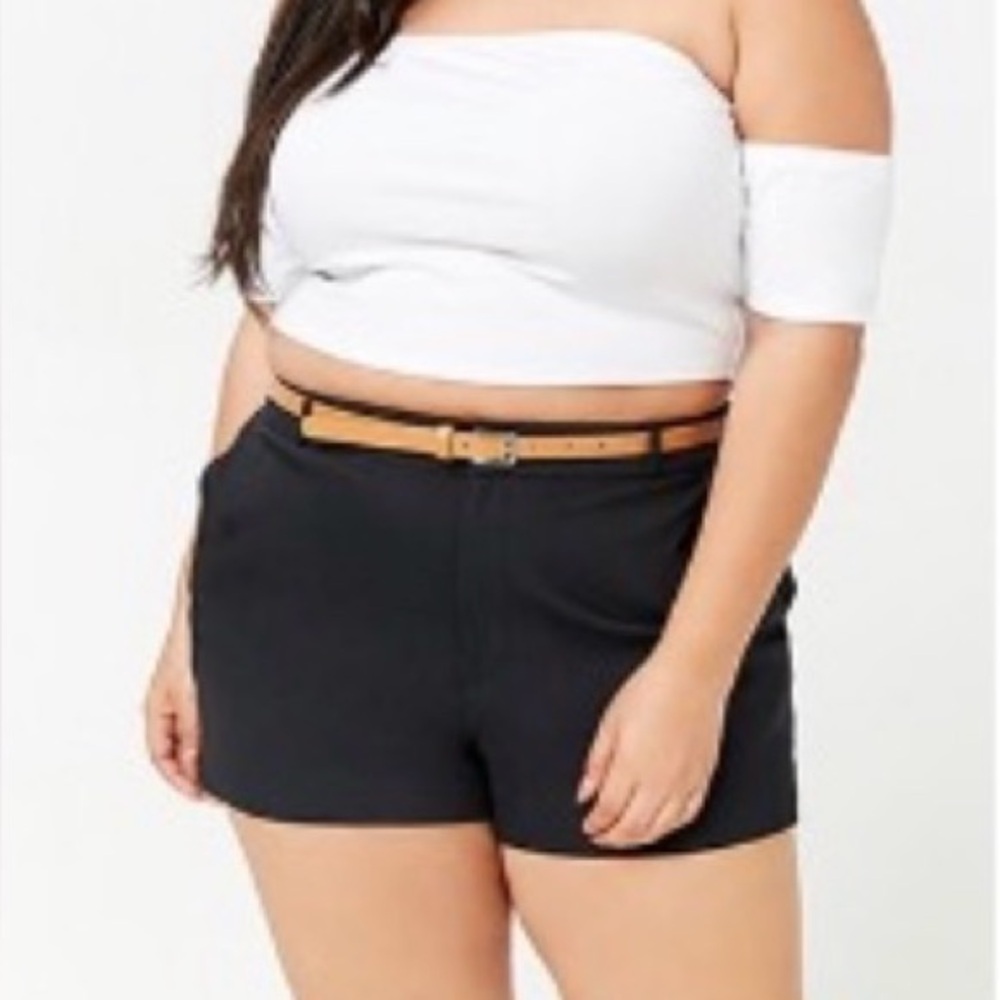 Plus Size Belted High-Waist Shorts